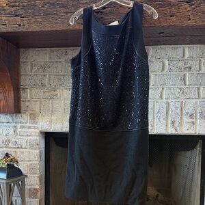 LOFT Elegant Black wool and sequin shift dress